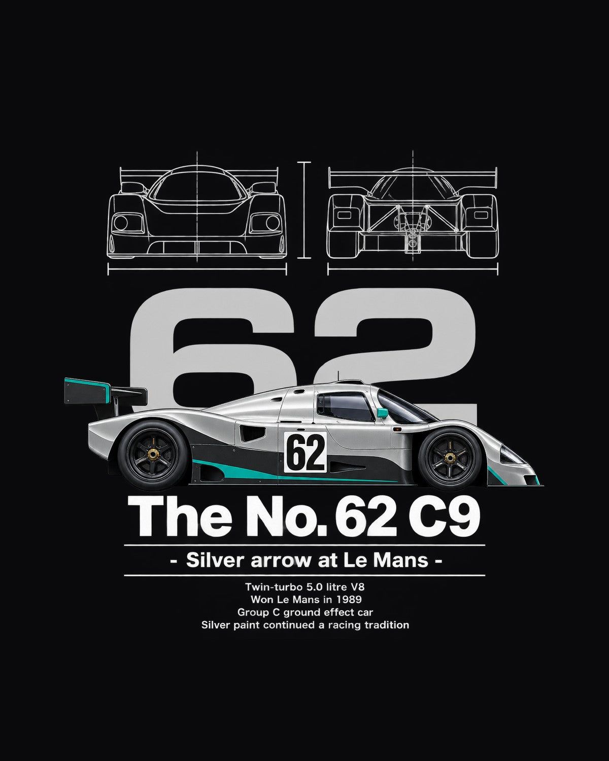 No. 63 C9 Race Car Blueprint Full-Back Graphic Tee design only