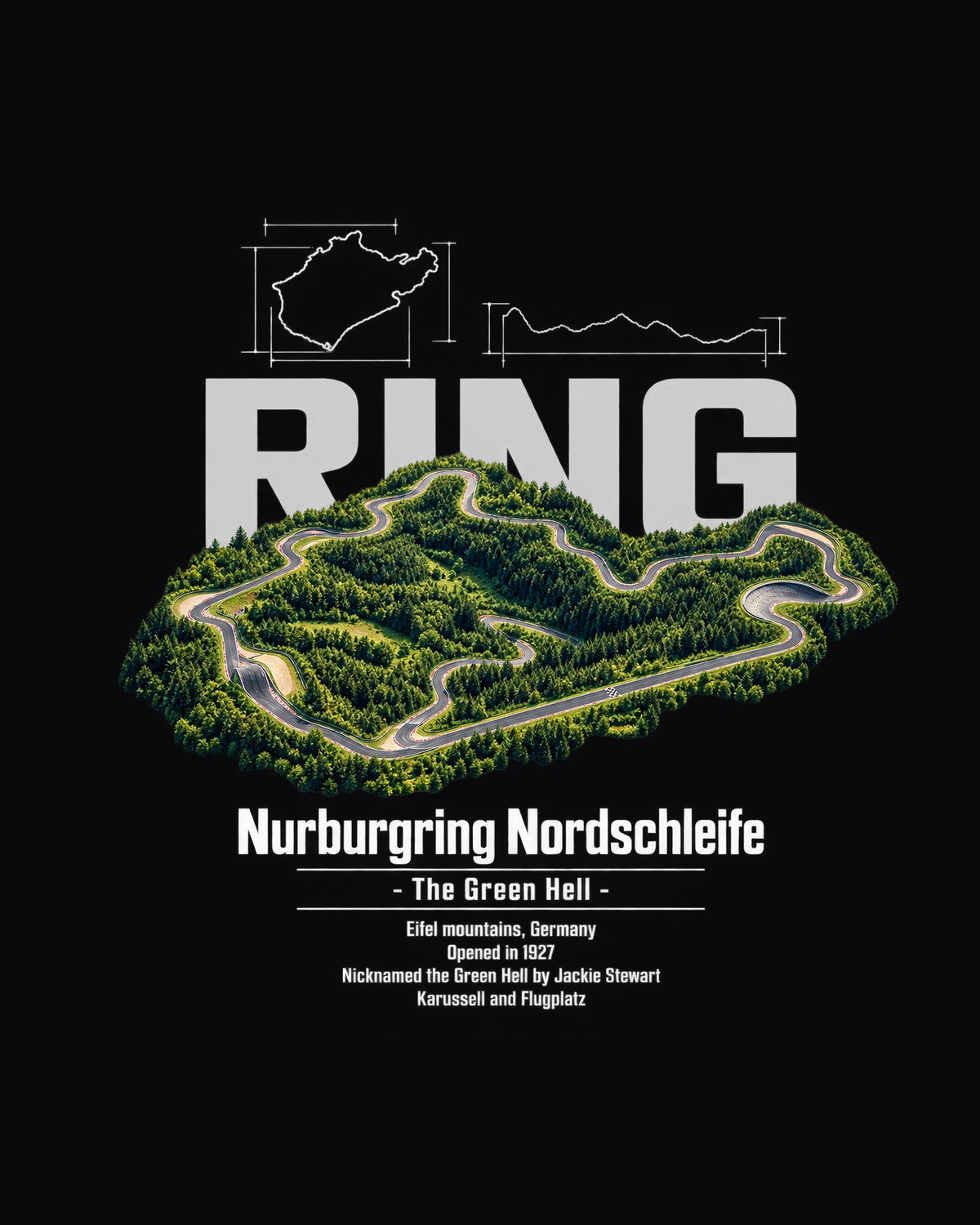 Nurburgring Nordschleife Track Layout Blueprint Full-Back Graphic Tee design only