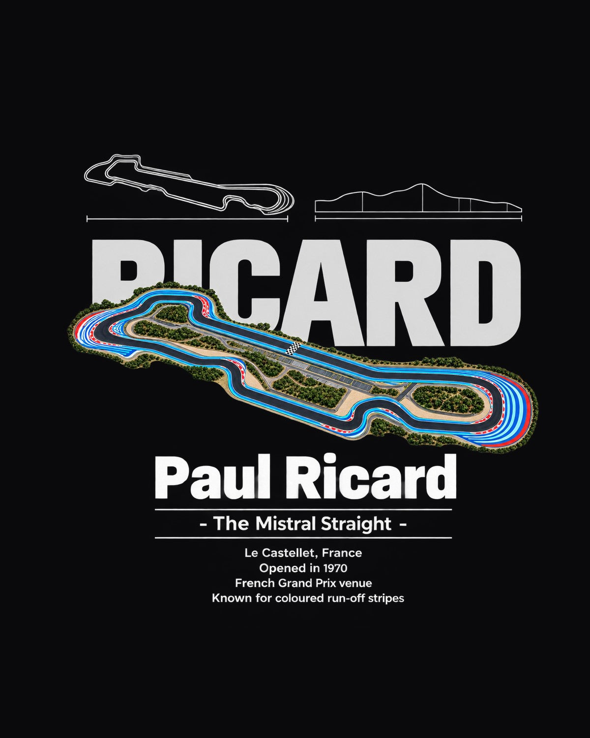 Paul Ricard Track Layout Blueprint Full-Back Graphic Tee design only