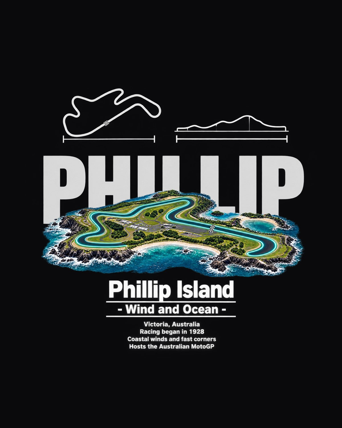 Phillip Island Track Layout Blueprint Full-Back Graphic Tee design only