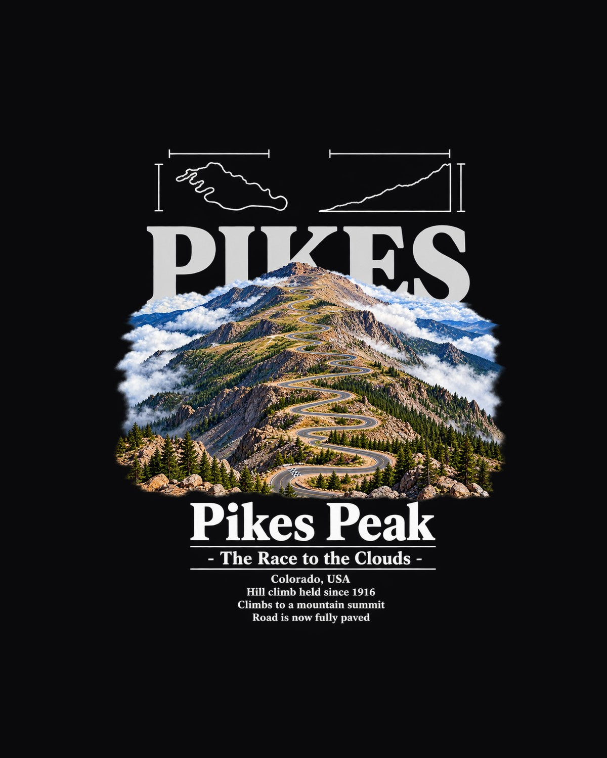 Pikes Peak Track Layout Blueprint Full-Back Graphic Tee design only