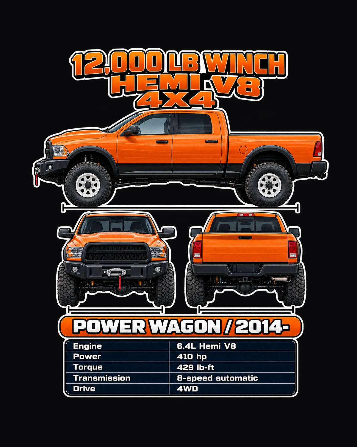 RAM Power Wagon Spec Sheet Full-Back Graphic Tee design only