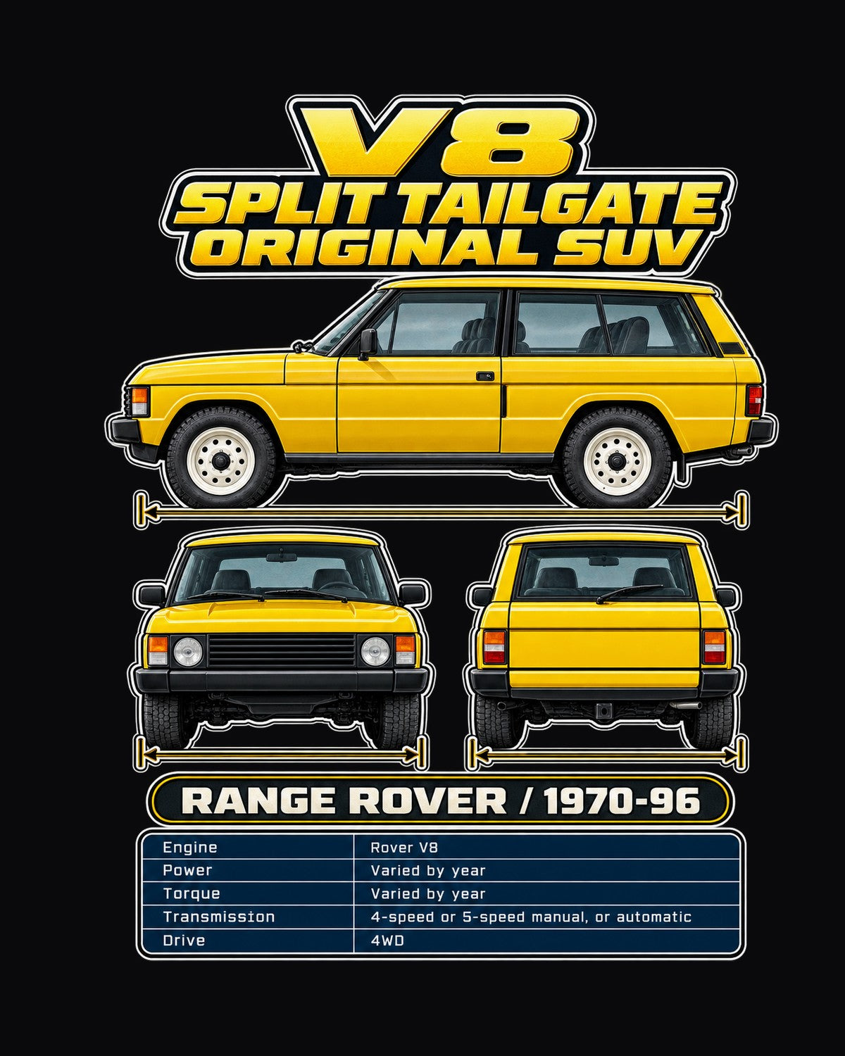 Range Rover Classic Spec Sheet Full-Back Graphic Tee design only