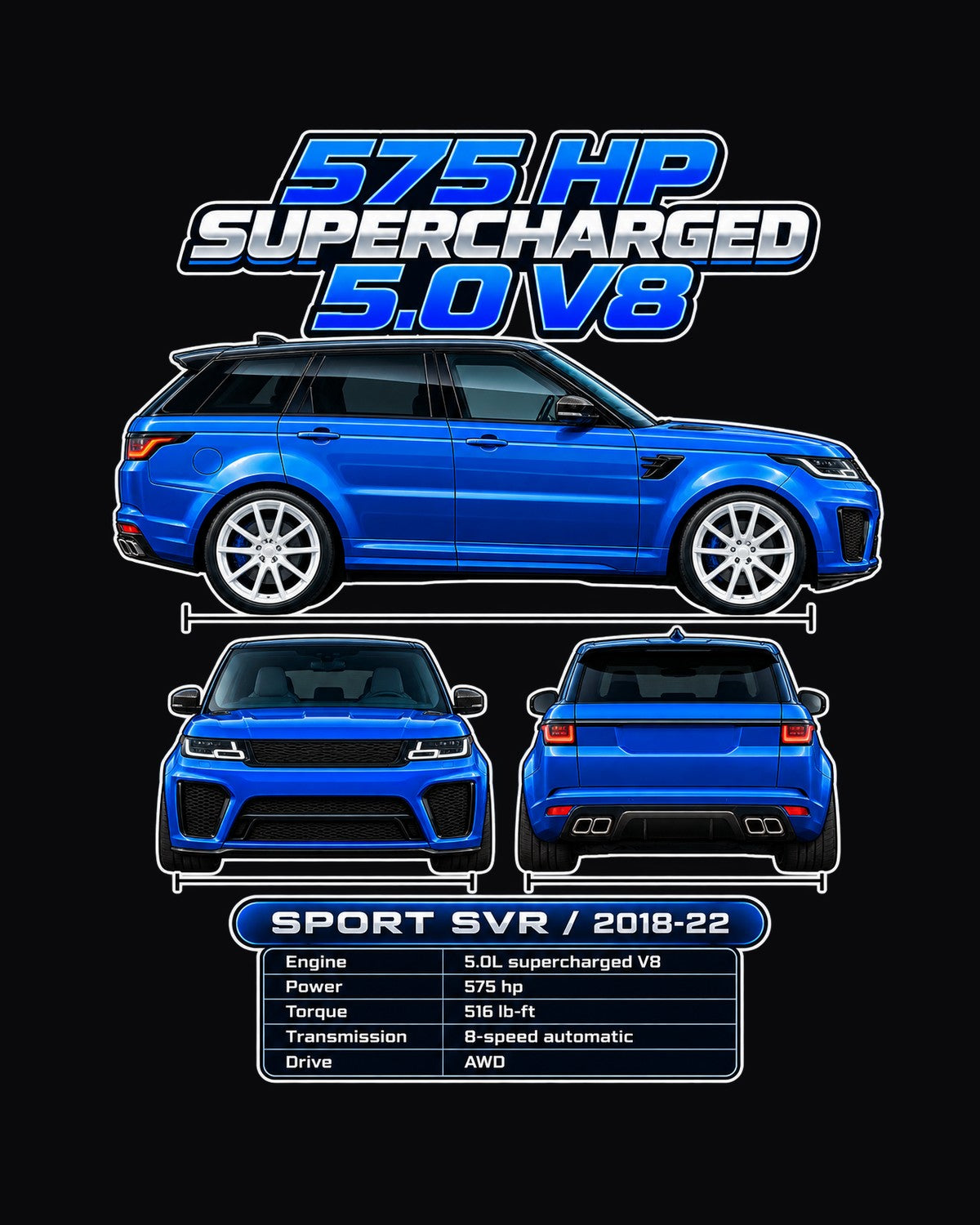 Range Rover Sport Svr Spec Sheet Full-Back Graphic Tee design only