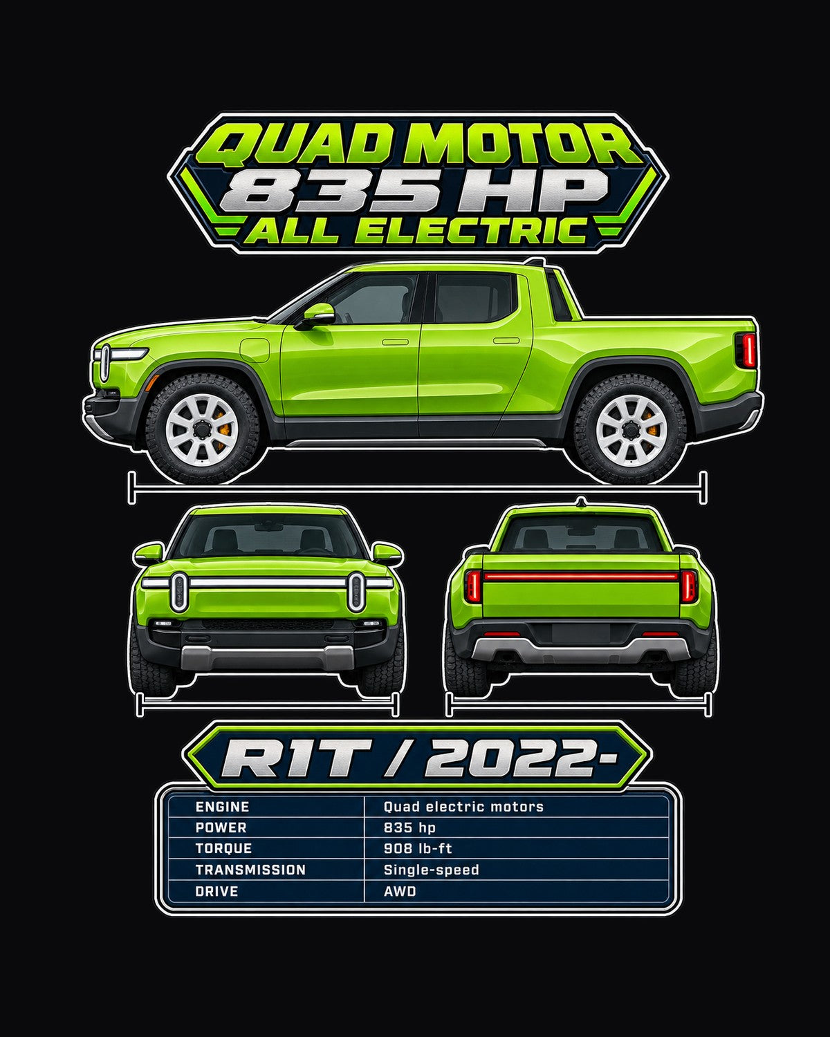 Rivian R1T Spec Sheet Full-Back Graphic Tee design only