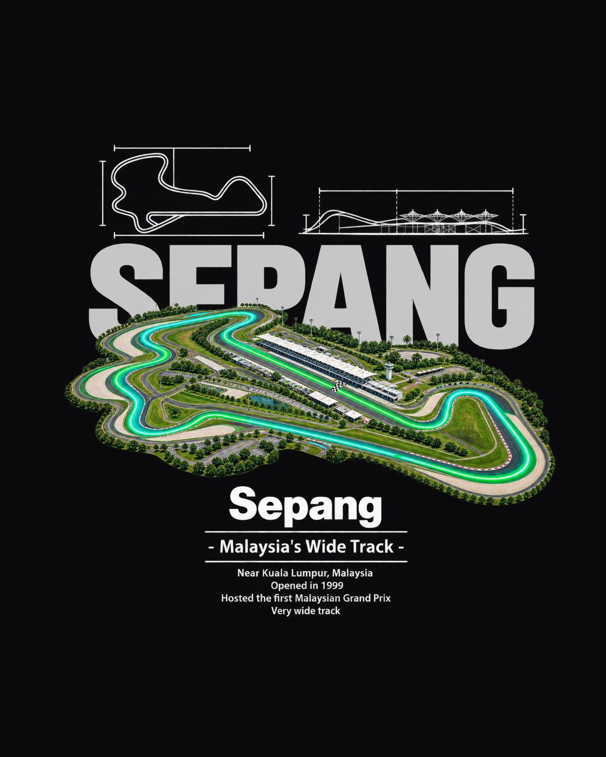 Sepang Track Layout Blueprint Full-Back Graphic Tee design only