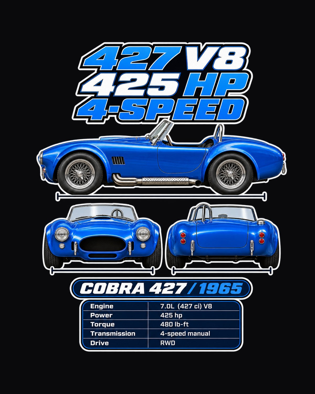 Shelby Cobra 427 Spec Sheet Full-Back Graphic Tee design only