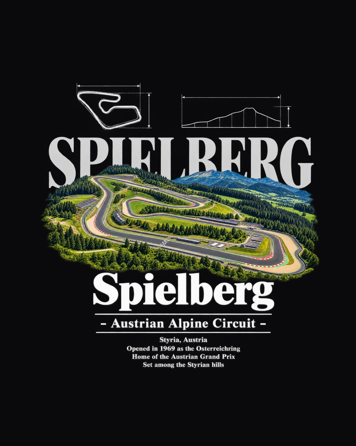Spielberg Track Layout Blueprint Full-Back Graphic Tee design only