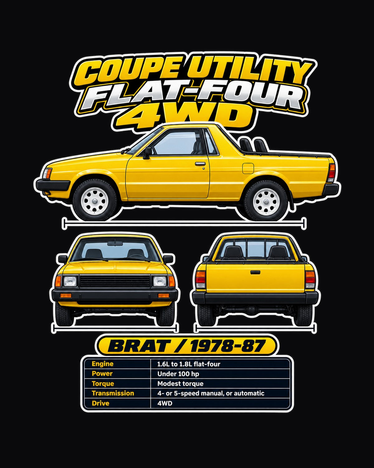 Subaru Brat Spec Sheet Full-Back Graphic Tee design only