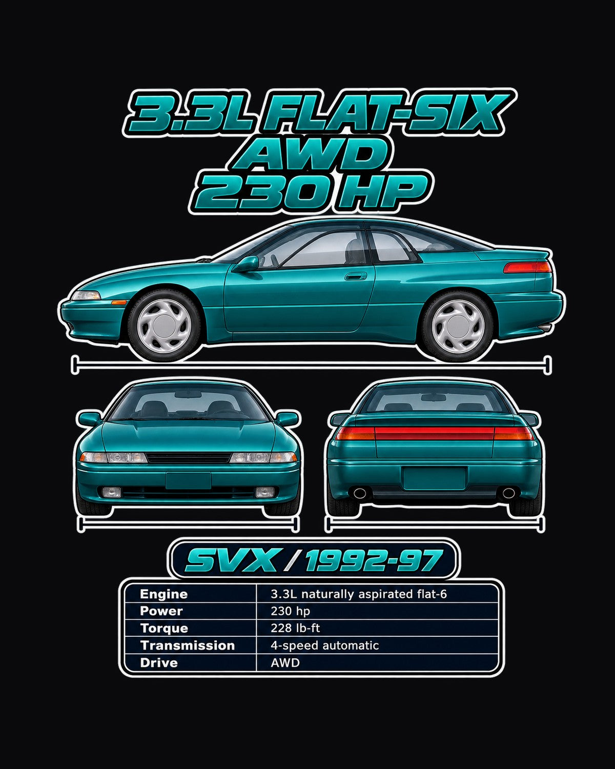 Subaru Svx Spec Sheet Full-Back Graphic Tee design only