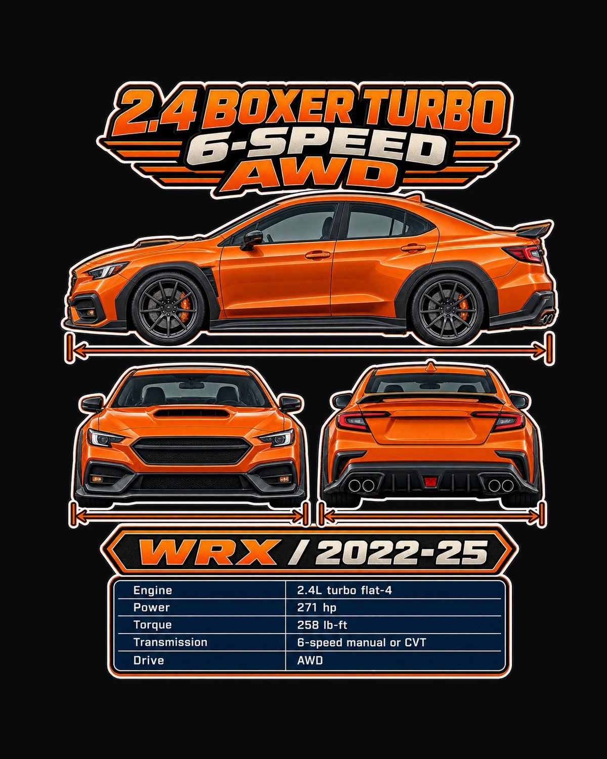 Subaru Wrx Vb Spec Sheet Full-Back Graphic Tee design only