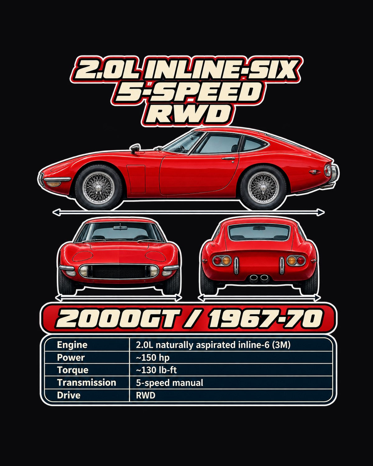 Toyota 2000Gt Spec Sheet Full-Back Graphic Tee design only