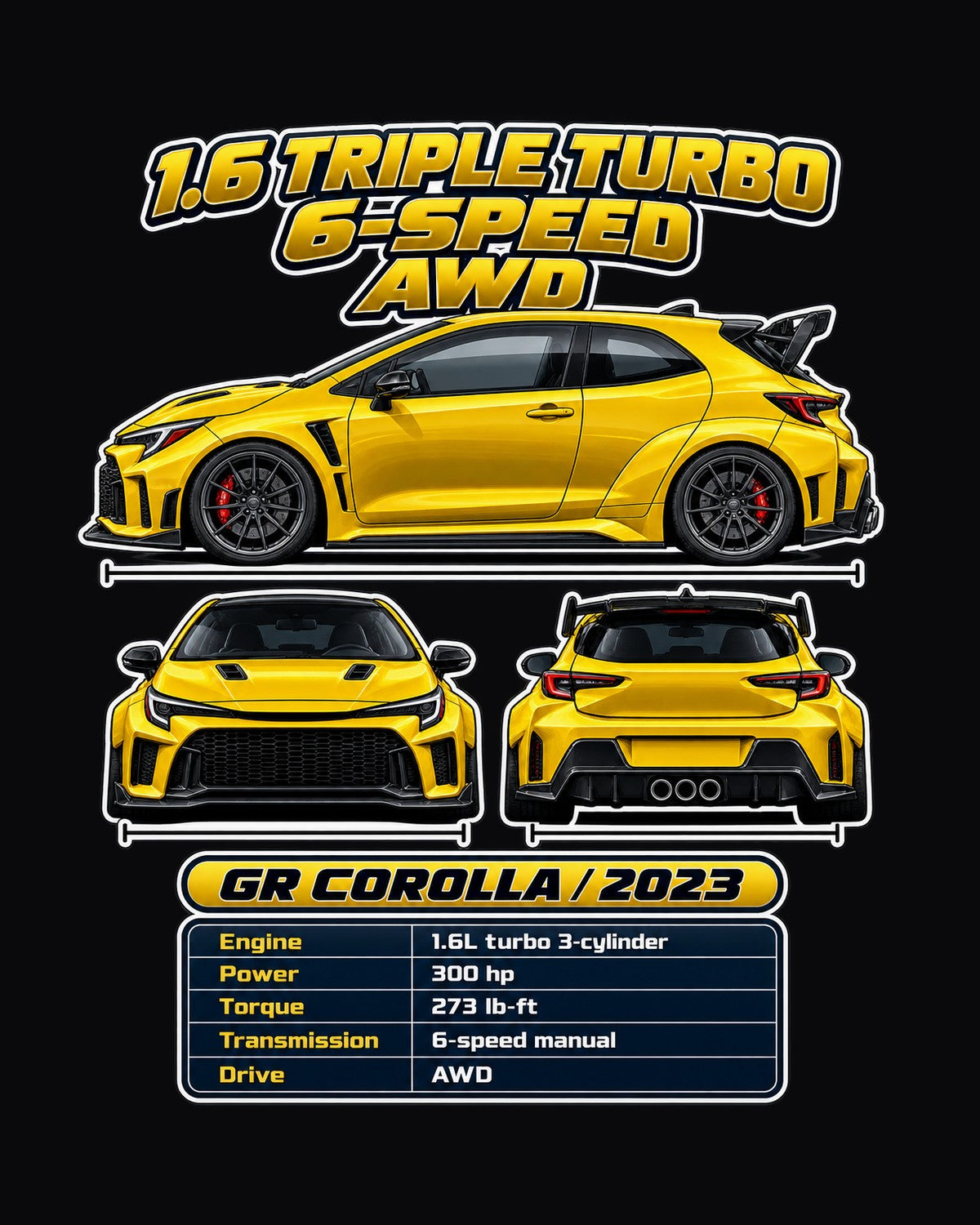Toyota GR Corolla Spec Sheet Full-Back Graphic Tee design only