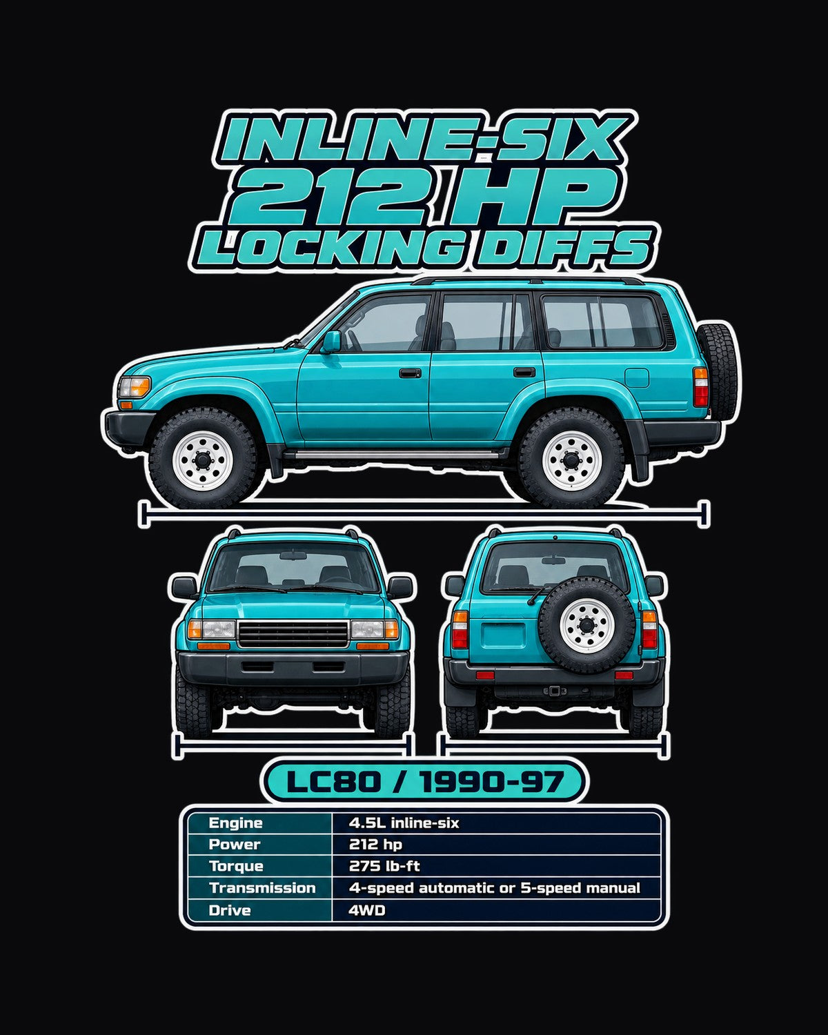 Toyota Land Cruiser 80 Spec Sheet Full-Back Graphic Tee design only
