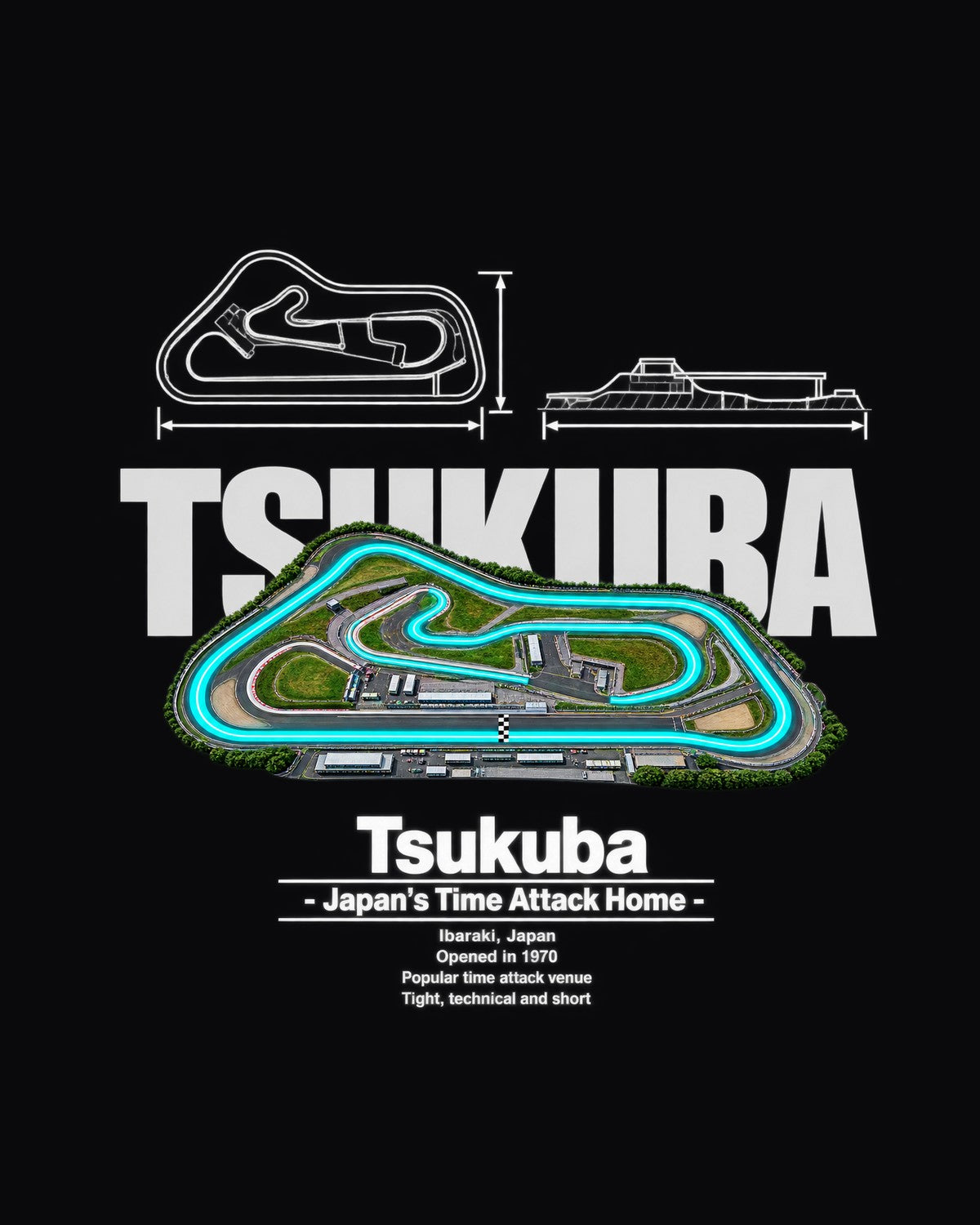 Tsukuba Track Layout Blueprint Full-Back Graphic Tee design only