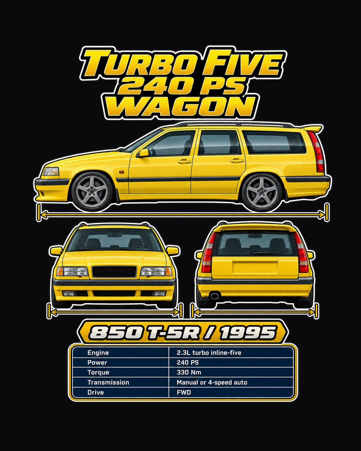 Volvo 850 T5 R Spec Sheet Full-Back Graphic Tee design only