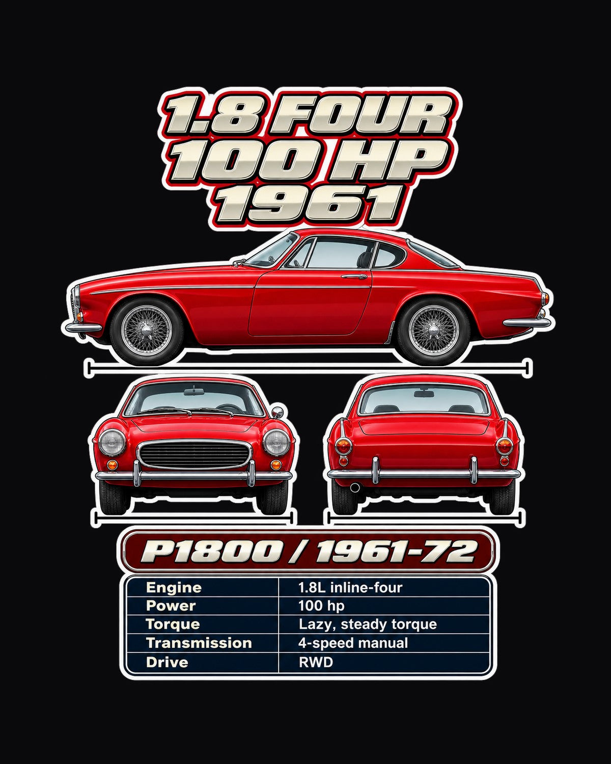 Volvo P1800 Spec Sheet Full-Back Graphic Tee design only