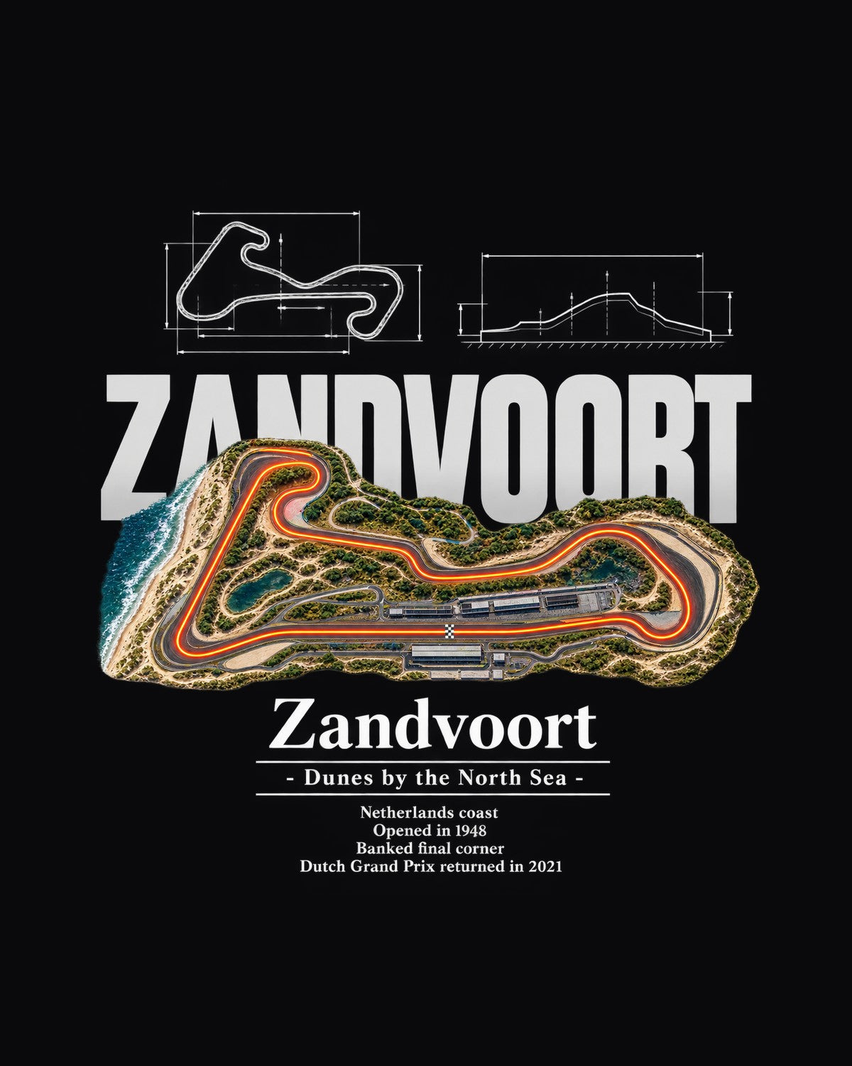 Zandvoort Track Layout Blueprint Full-Back Graphic Tee design only