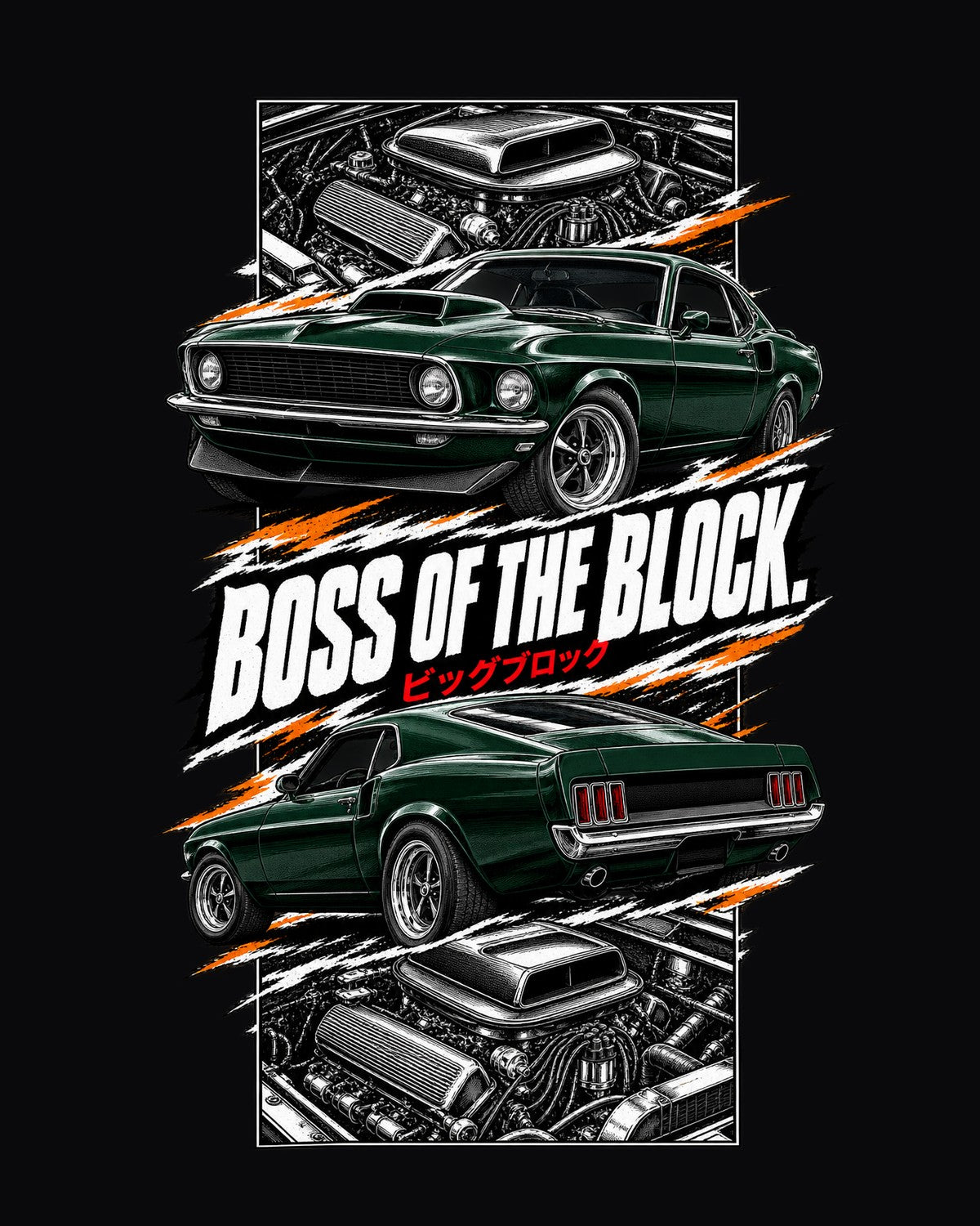 Ford Mustang Boss 429 Torn Poster Full-Back Graphic Tee design only