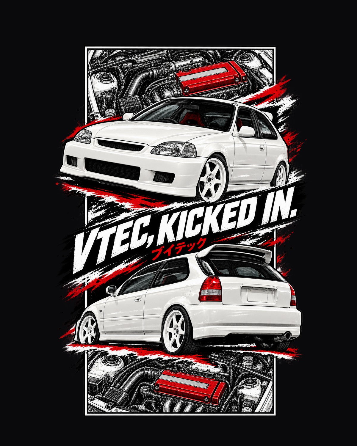 Honda Civic Ek9 Torn Poster Full-Back Graphic Tee design only