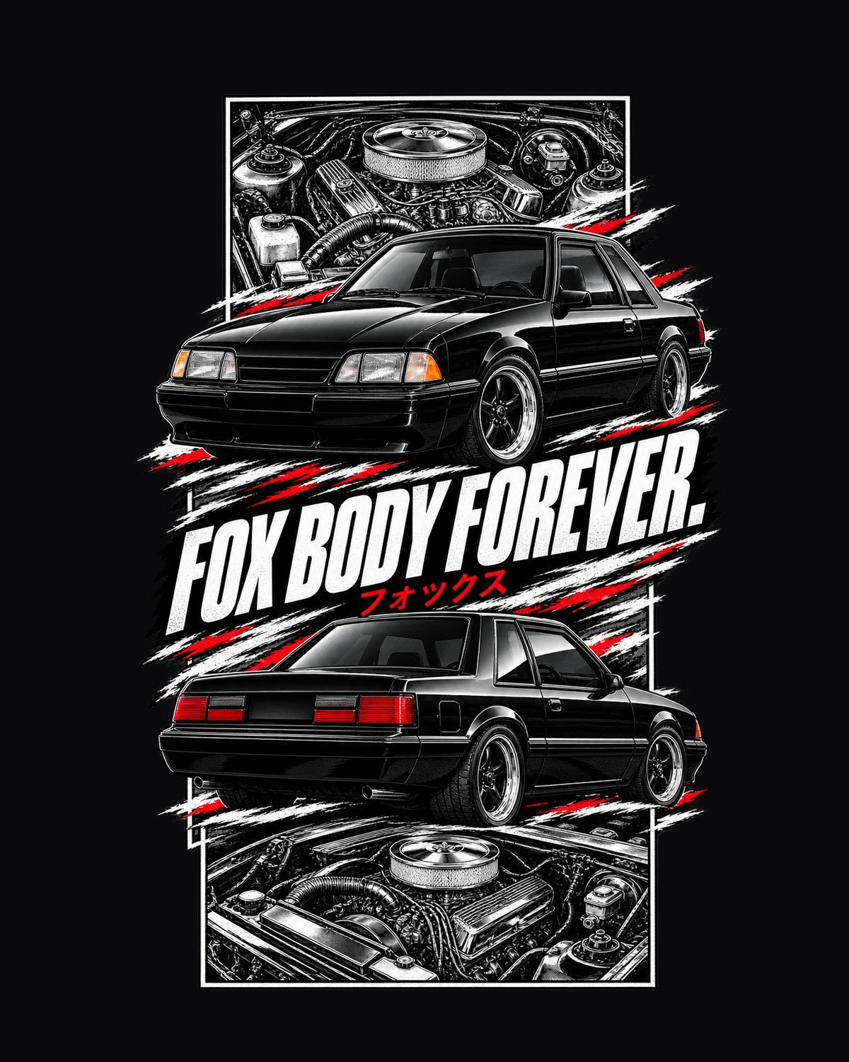 Ford Mustang Fox Body Torn Poster Full-Back Graphic Tee design only