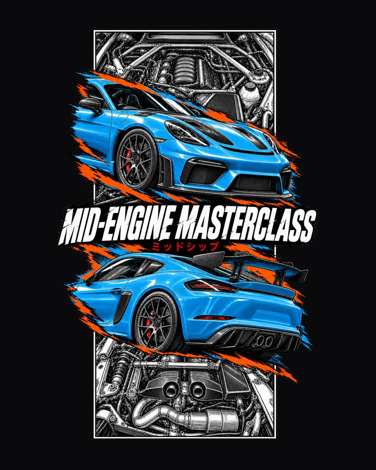 Porsche 718 Gt4 Torn Poster Full-Back Graphic Tee design only
