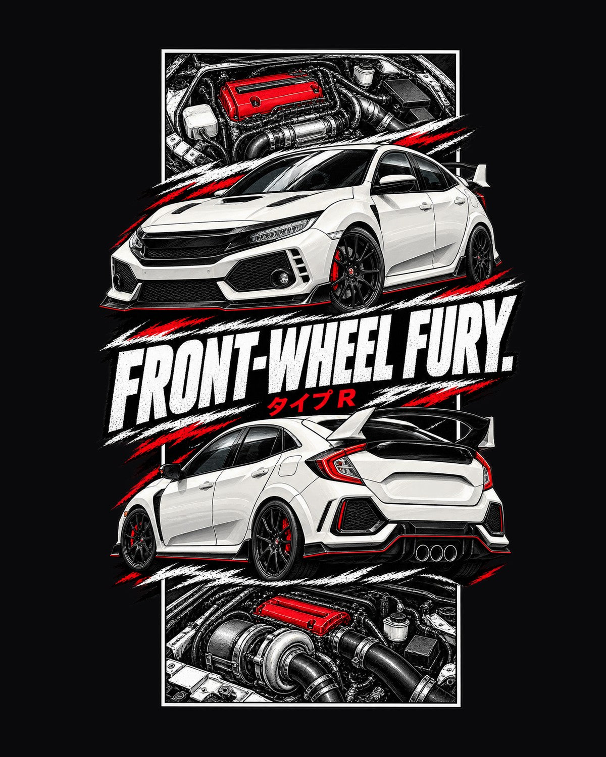 Honda Civic Fk8 Torn Poster Full-Back Graphic Tee design only