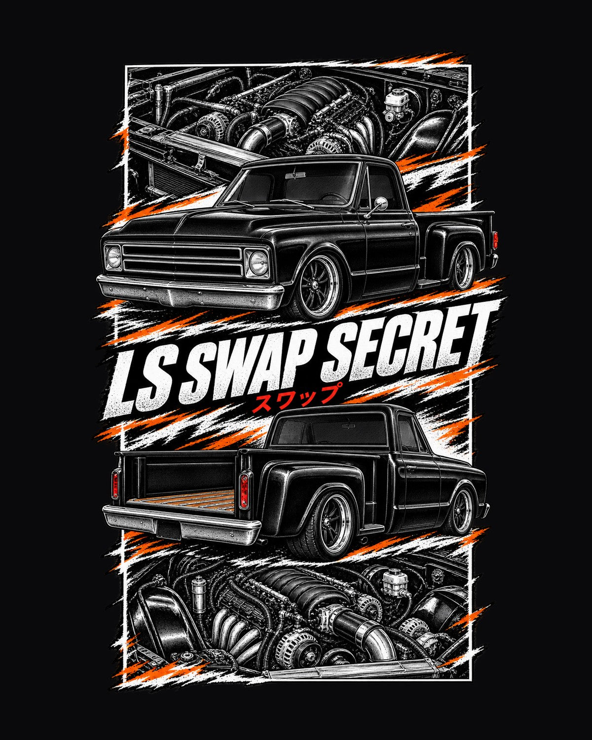 Chevy C10 LS Swap Torn Poster Full-Back Graphic Tee design only
