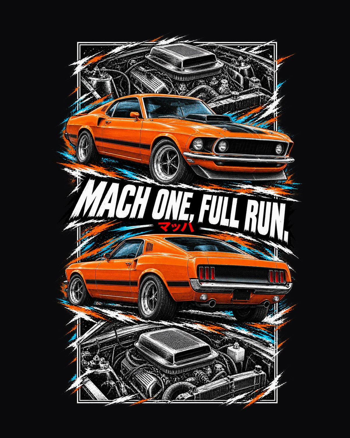 Ford Mustang Mach 1 Torn Poster Full-Back Graphic Tee design only
