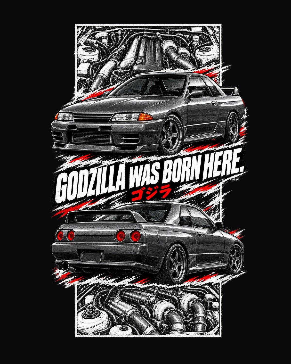 Nissan Skyline GT-R R32 Torn Poster Full-Back Graphic Tee design only