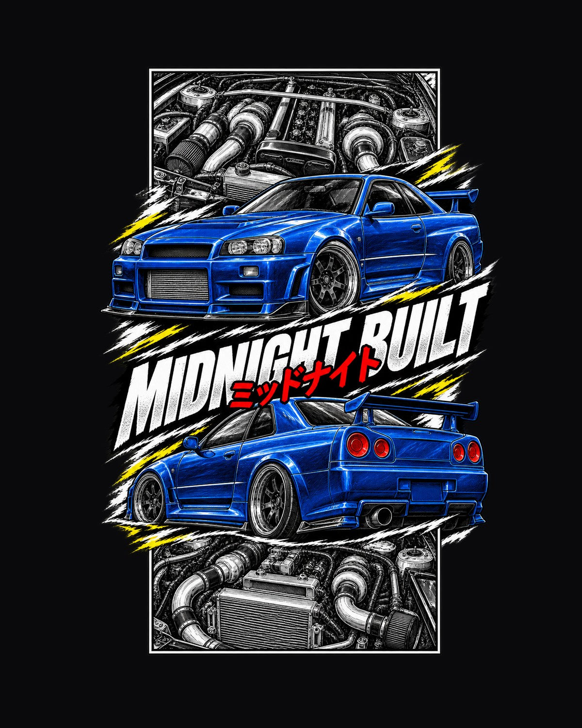 Nissan Skyline GT-R R34 Torn Poster Full-Back Graphic Tee design only