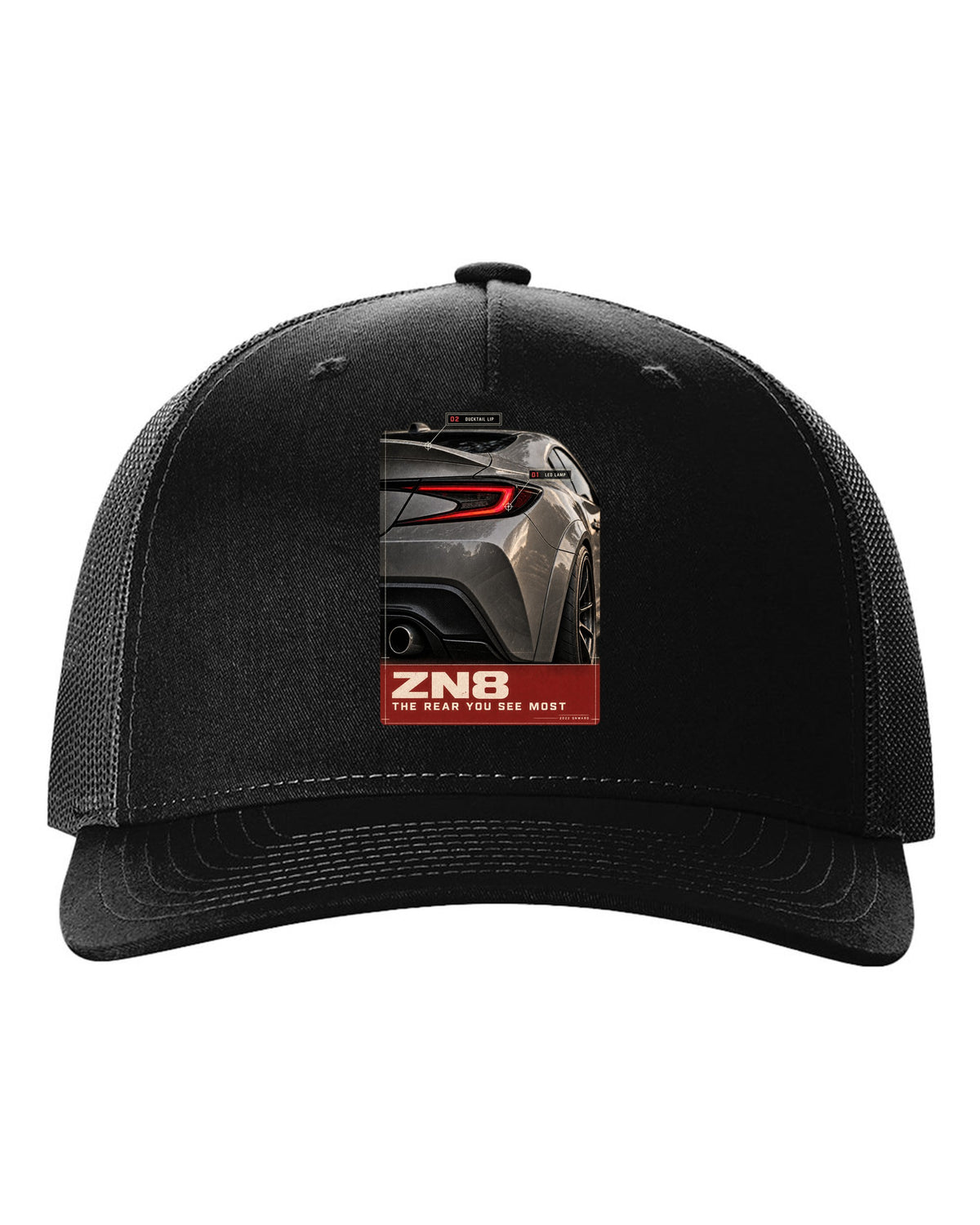 Macro poster-style print of the rear lamp on a Toyota GR86 ZN8 black hat front view with the design