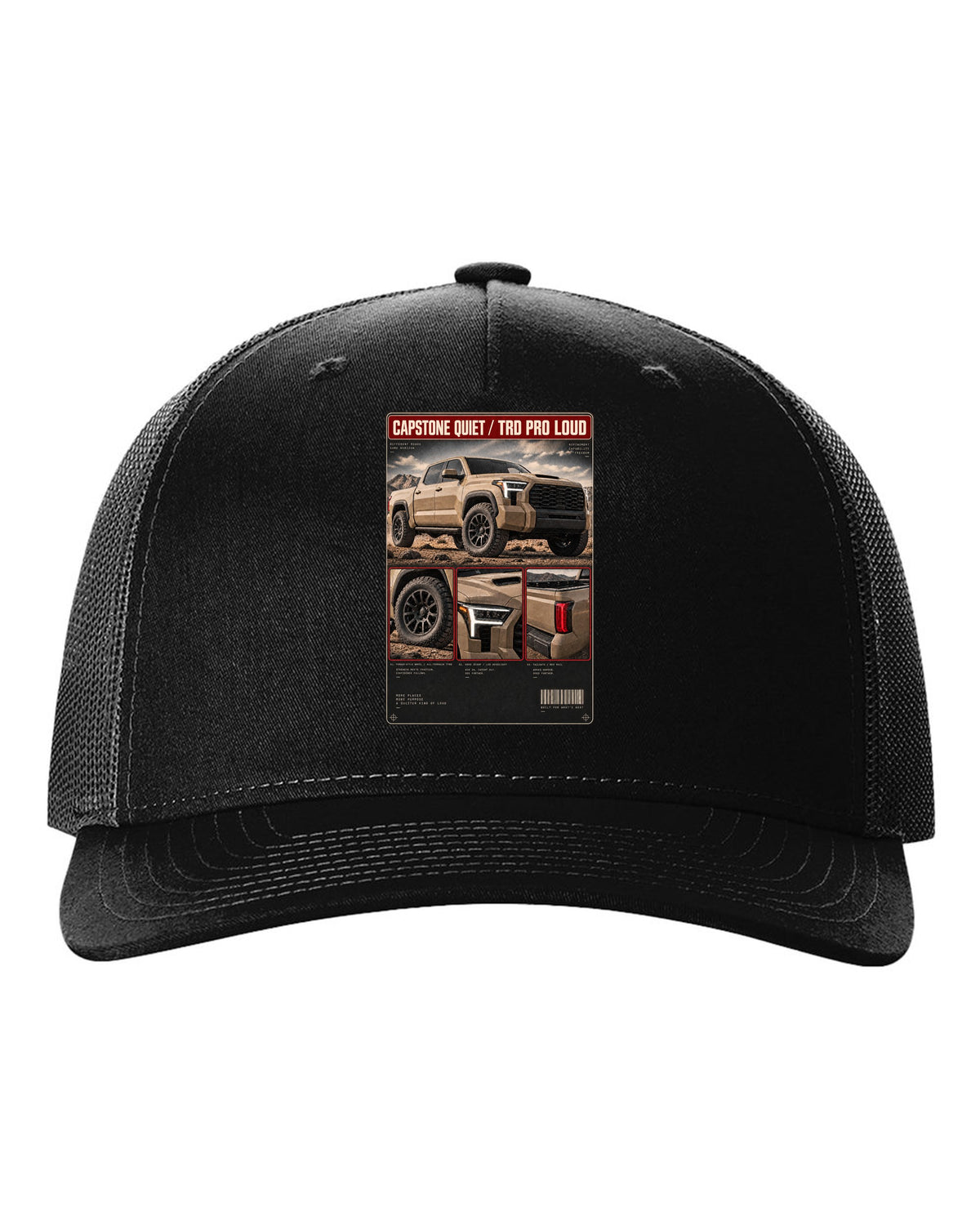 Toyota Tundra TRD Pro CrewMax dossier panel design black hat front view with the design