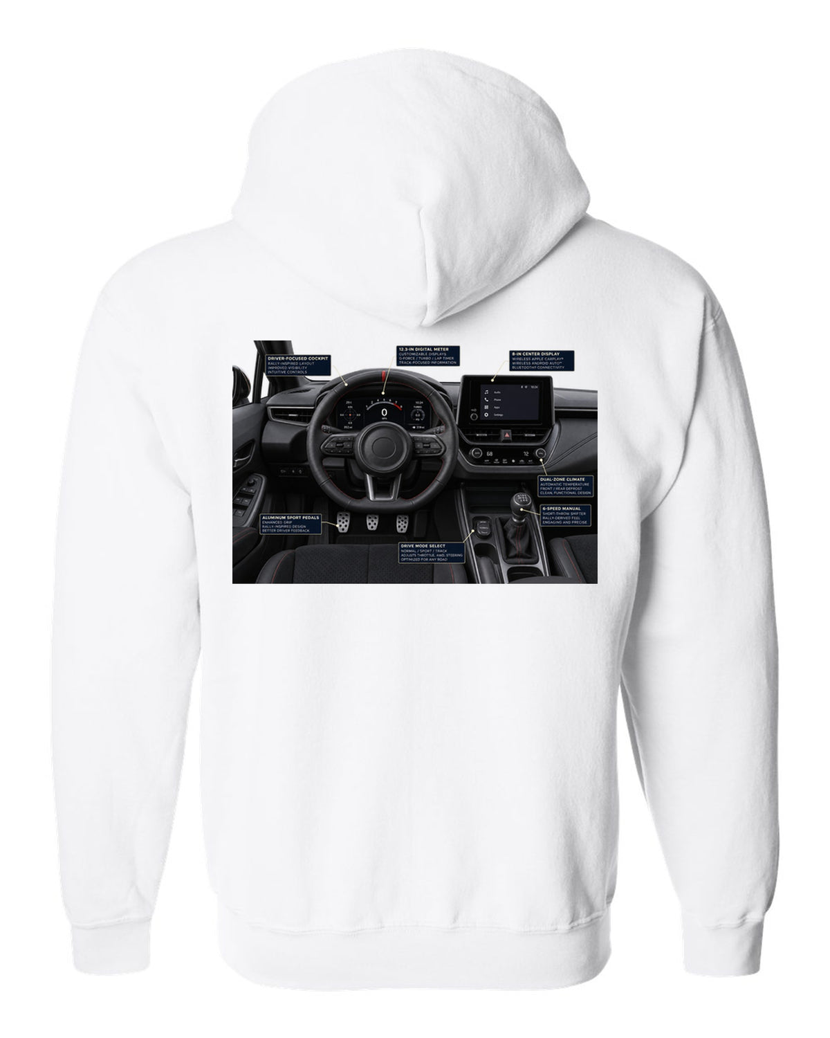 Toyota Tundra TRD Pro CrewMax three-view drawing with spec table white zip hoodie back view with the design