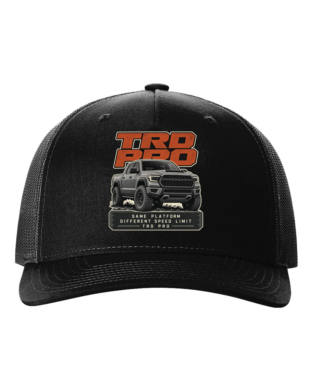 Toyota Tundra TRD Pro halftone statement design black hat front view with the design