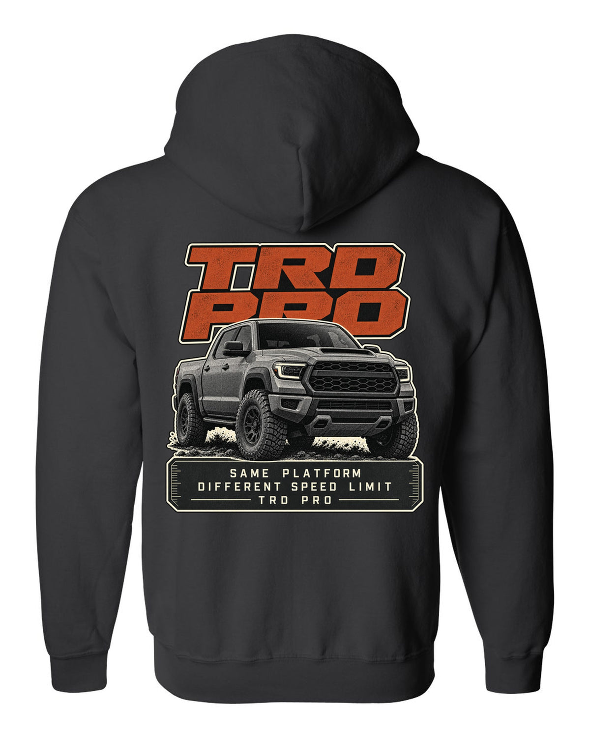 Toyota Tundra TRD Pro halftone statement design black zip hoodie back view with the design