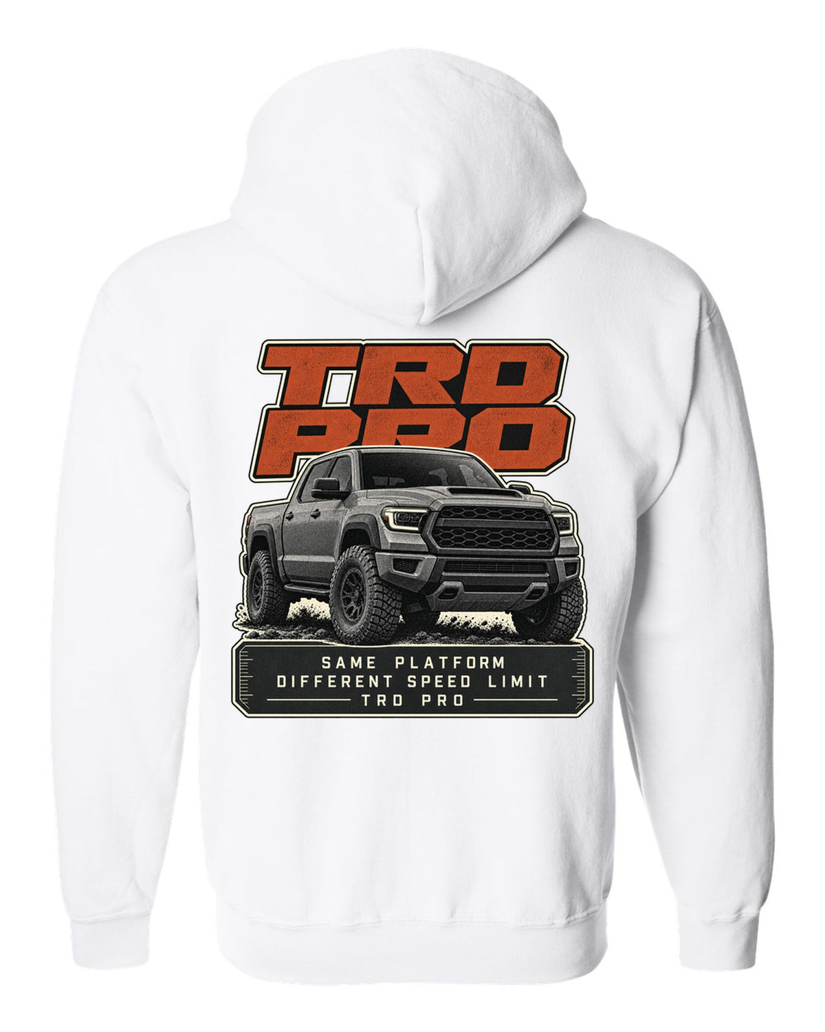 Toyota Tundra TRD Pro halftone statement design white zip hoodie back view with the design