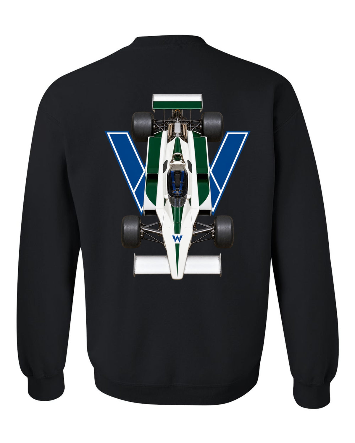 Williams FW07 1979 Formula 1 overhead poster artwork black crewneck back view with the design