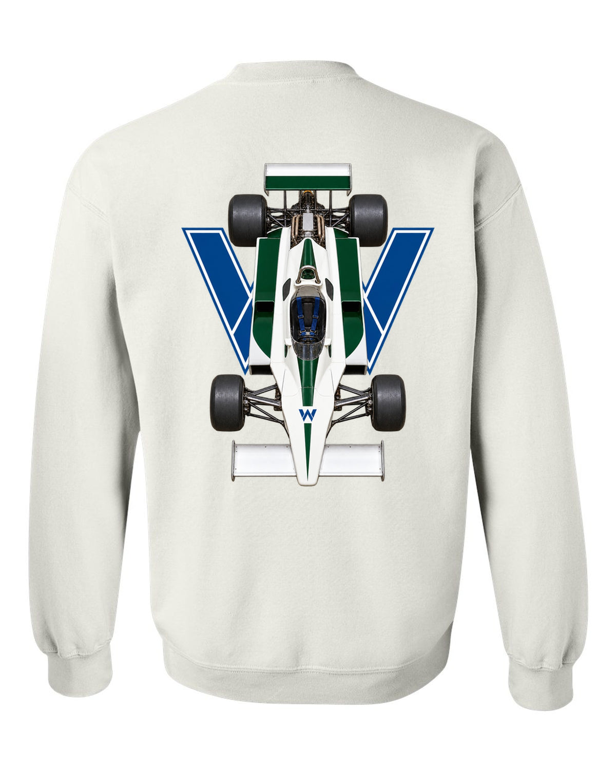 Williams FW07 1979 Formula 1 overhead poster artwork white crewneck back view with the design