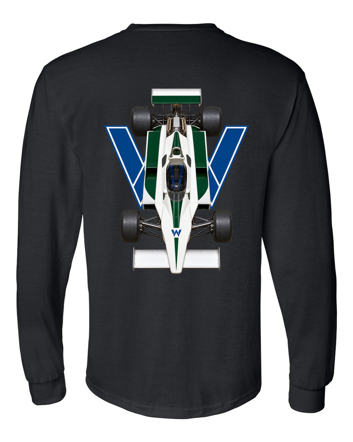 Williams FW07 1979 Formula 1 overhead poster artwork black long sleeve back view with the design
