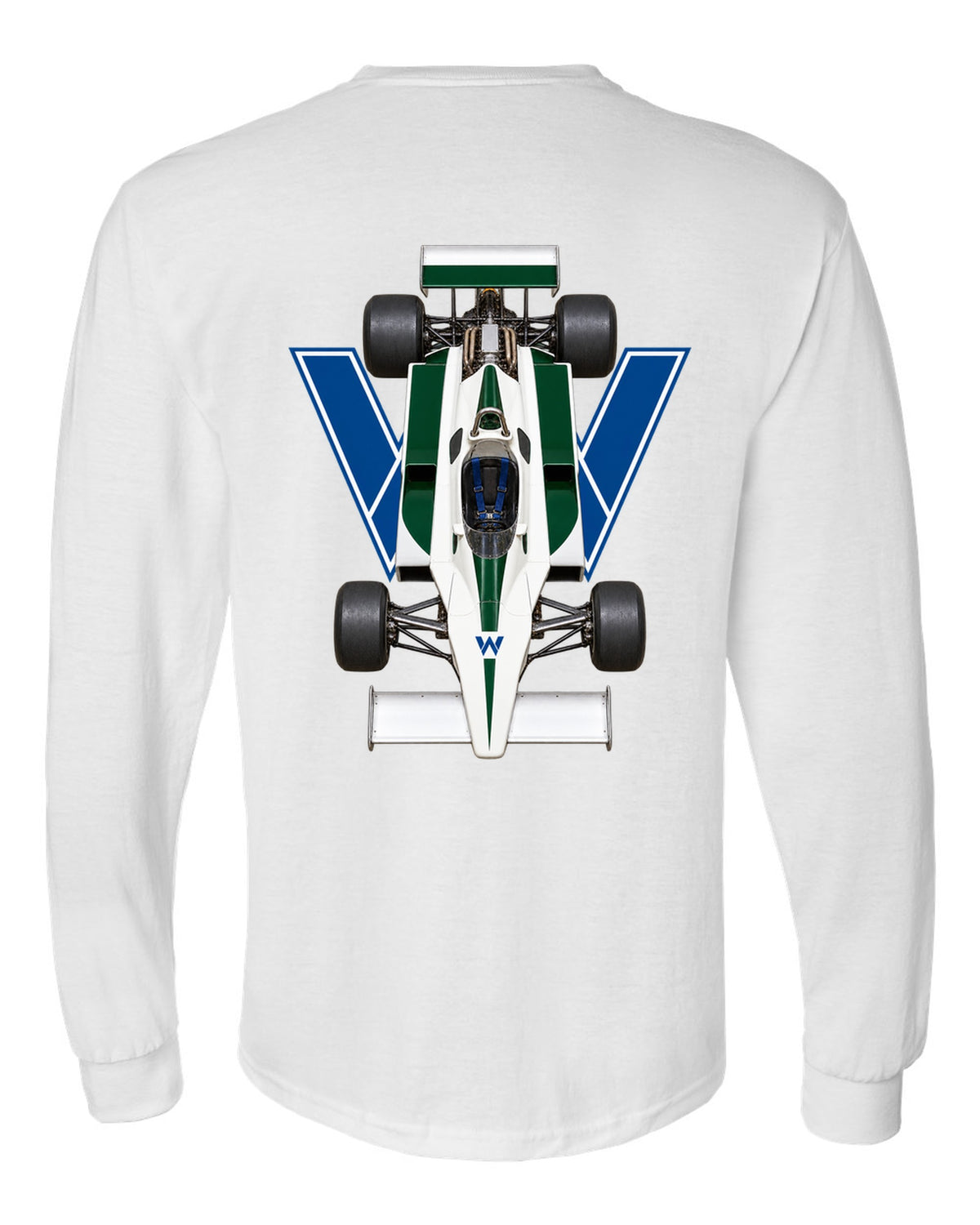 Williams FW07 1979 Formula 1 overhead poster artwork white long sleeve back view with the design