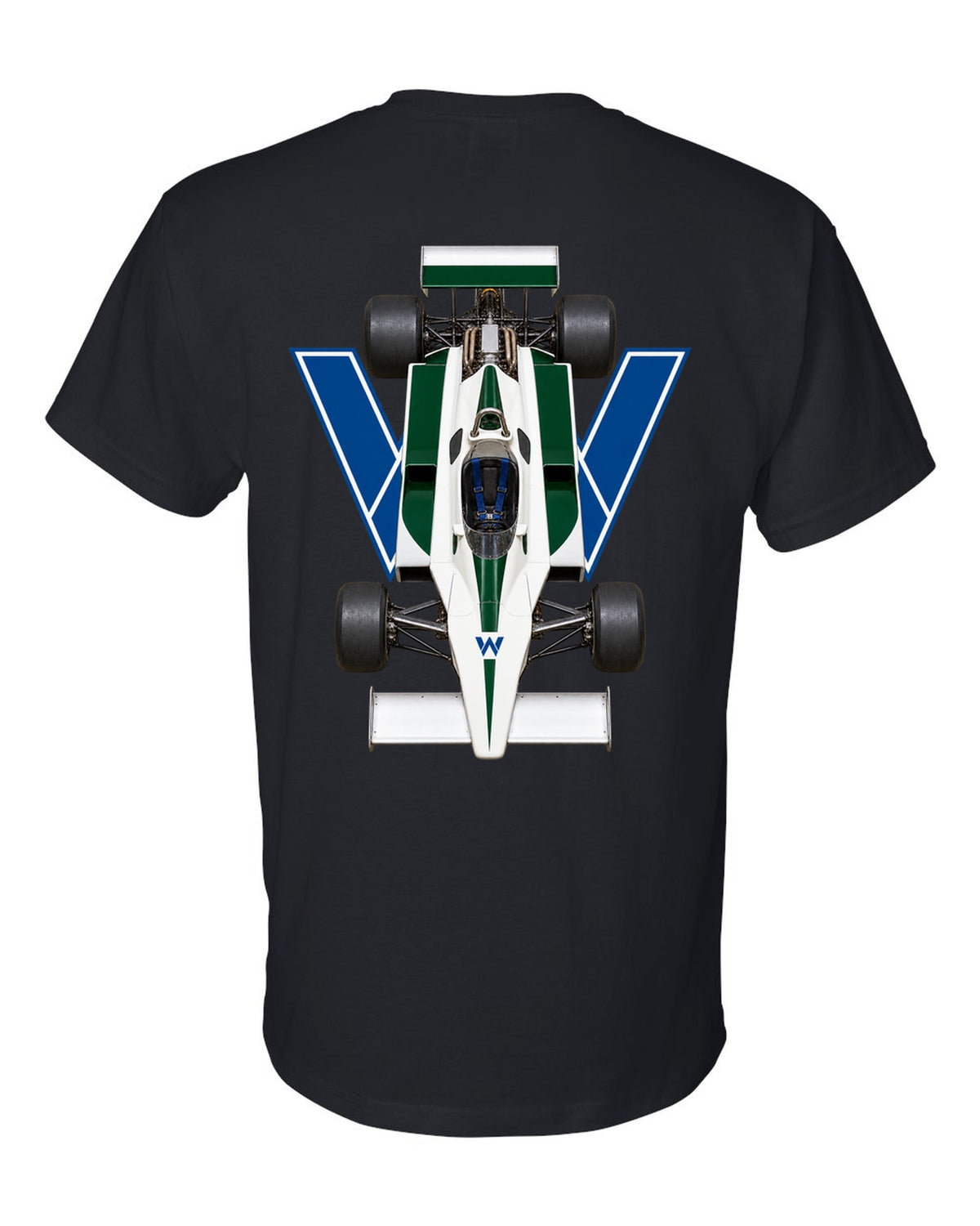 Williams FW07 1979 Formula 1 overhead poster artwork black t-shirt back view with the design
