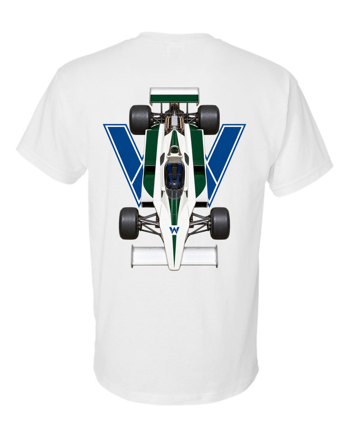 Williams FW07 1979 Formula 1 overhead poster artwork white t-shirt back view with the design