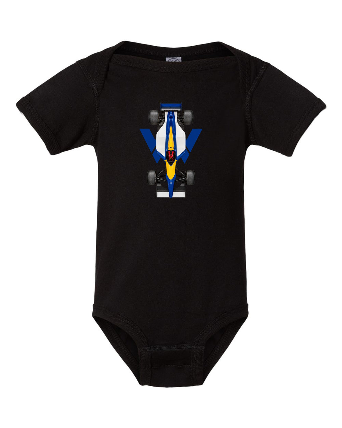 Williams FW14B 1992 Formula 1 overhead poster artwork black baby onesie front view with the design