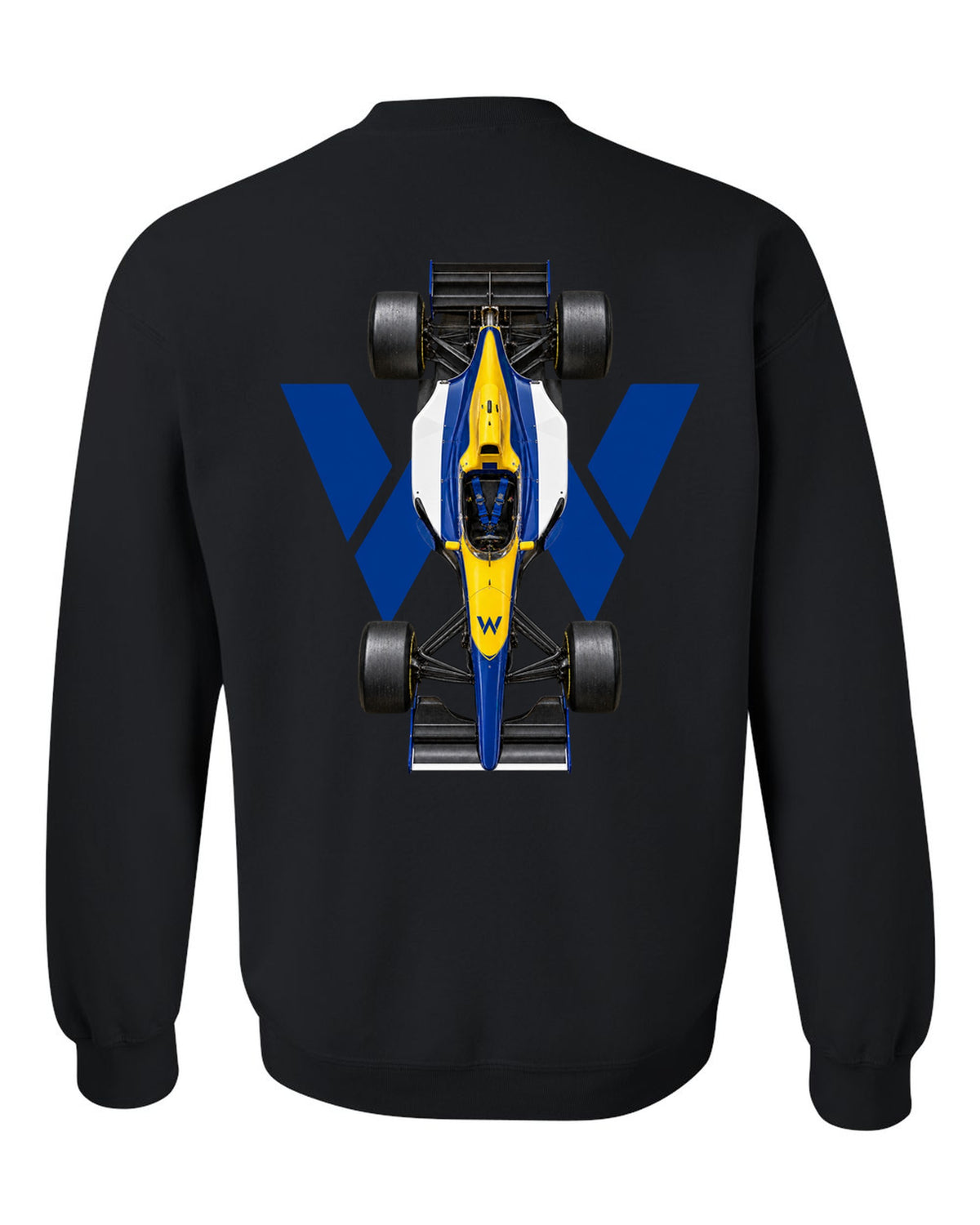Williams FW15C 1993 Formula 1 overhead poster artwork black crewneck back view with the design