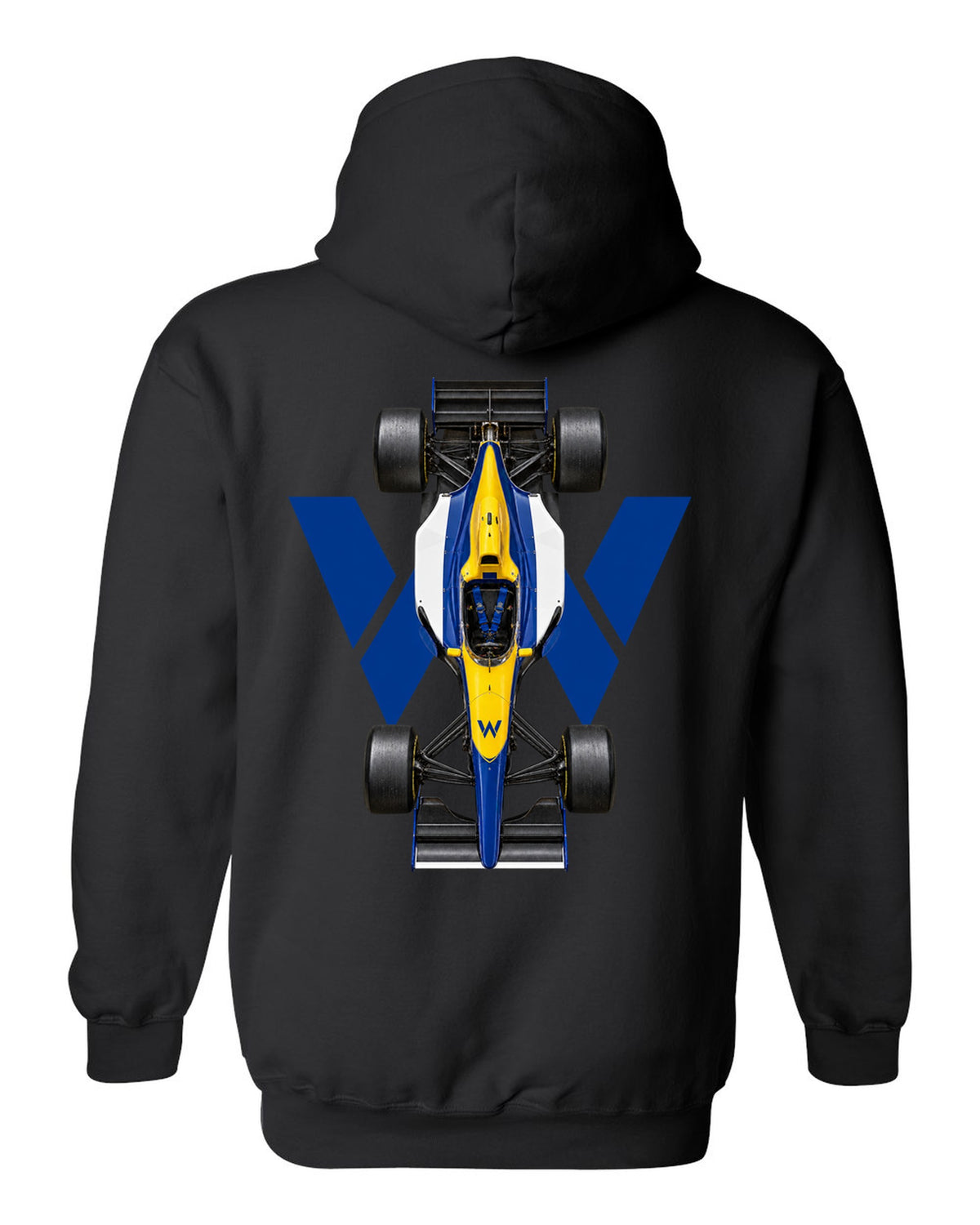 Williams FW15C 1993 Formula 1 overhead poster artwork black pull over hoodie back view with the design