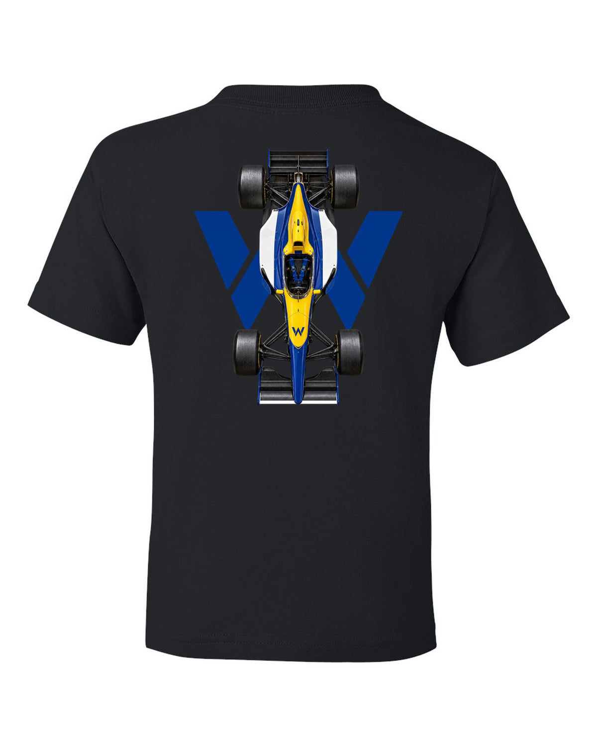 Williams FW15C 1993 Formula 1 overhead poster artwork black kids tee back view with the design