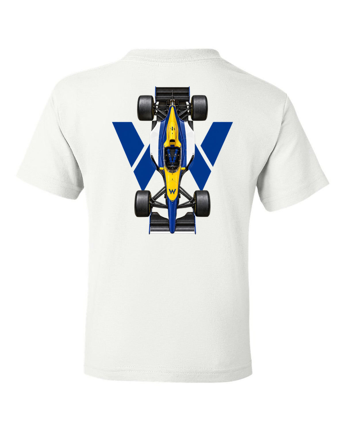 Williams FW15C 1993 Formula 1 overhead poster artwork white kids tee back view with the design
