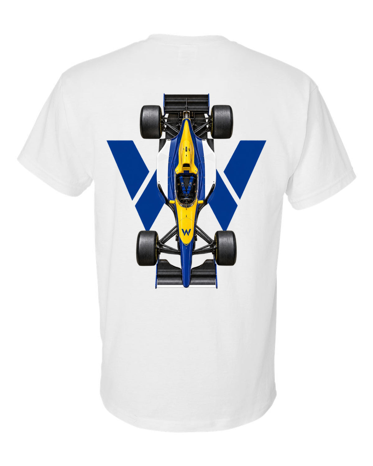 Williams FW15C 1993 Formula 1 overhead poster artwork white t-shirt back view with the design