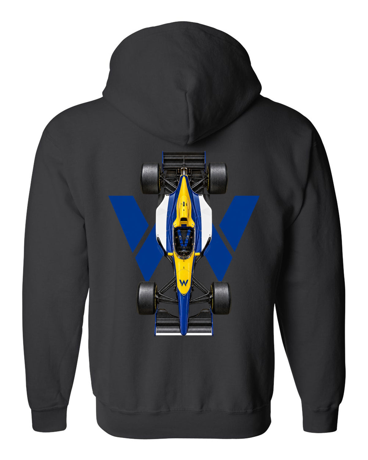 Williams FW15C 1993 Formula 1 overhead poster artwork black zip hoodie back view with the design